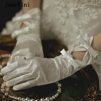 JaneVini 2020 Elegante Marfim Longas Luvas de Casamento de Ópera Comprimento de Cetim Cheio de Dedo de Luva para as Mulheres de Noiva, Luvas de Acessórios do Casamento