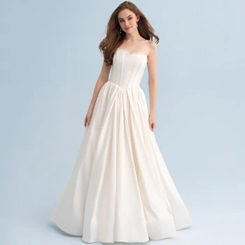 Elegante Querida vestido sem Alças do Vestido de Casamento A-Line até o Chão com Drapeados e Apliques sem encosto Princesa Vestidos de Casamento