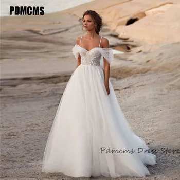 PDMCMS Princesa Apliques de Renda de Casamento Vestidos de alcinhas Querida Off Ombro de Uma Linha Longa Vestido de Noiva Vestidos De Noiva