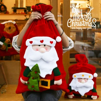 Presente de natal de oferta de saco grande de lã de desenhos animados meias Papai Noel mochila decoração meias de Decoração de Casa de Decoração de Natal Adereços