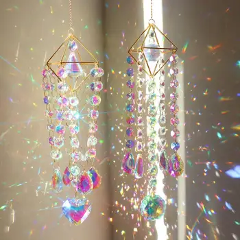 Cristal Sinos De Vento Deslocado Janela Prismas Sol Catcher Arco-Íris Maker Ornamento De Vidro De Cristal Pendente Casa Jardim Decoração