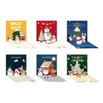 6pcs/set 3D para o Pop-Up de Cartões de Natal Feliz Natal Cartões com Envelopes