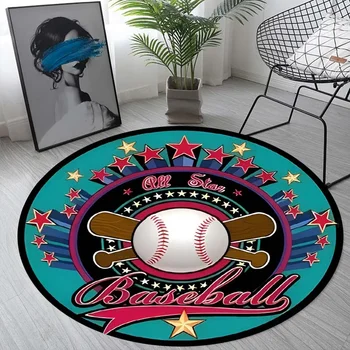 Impressos em 3D baseball esportes padrão circular tapete quarto, sala,escritório,tapete de casa de banho e área para crianças, yoga mat