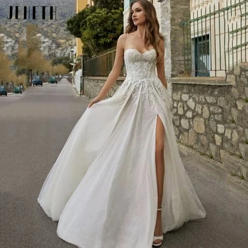 JEHETH UMA Linha de Robe De Mariée Cintas de Espaguete Querida Vestido de Noiva Encantador Lado de Divisão sem encosto de Vestidos de Noiva Para Noiva 2023