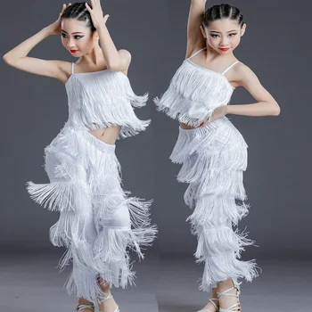 crianças de moda de dança latina de trajes da menina tango dança latina roupa sólido
