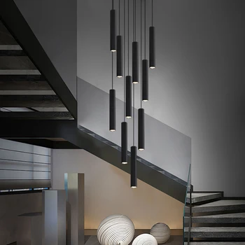 LED moderna de Cristal Escada Lustre Preto Nórdicos Simples do Interior dispositivo elétrico de Iluminação do Novo Design Criativo Ilha Longa Hanging Lamp