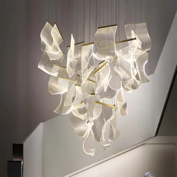 Moderno Acrílico LED Candelabro para a Escadaria Sala de estar de Luxo de Design Criativo Grande dispositivos Elétricos de Iluminação de Ouro Interior Lâmpadas Penduradas