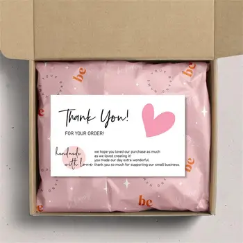 30pcs/pack-de-Rosa Cartão de Agradecimento Para Apoiar Negócios Pacote de Decoração Cartão de visita feito à mão Com Amor Para os Vendedores Presentes