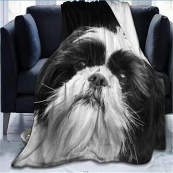 Animal Bonito dos desenhos animados do Cão de Impressão 3D Portátil Cobertores Para Camas de Sofá Tampa da Cadeira de Escritório Leve Piquenique Suaves Colcha Colcha